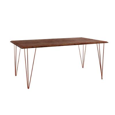 Mesa De Jantar Industrial Clips De Ferro Cobre Tampo Retangular Amêndoa 135X75 Cor: Cobre