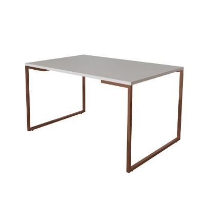 Mesa De Jantar Industrial Base Ferro Cobre Tampo 137X90 Branco Cor: Branco