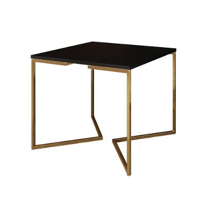 Mesa De Jantar Industrial Quadrada Preta 90Cm Base V Dourada Cor: Preto