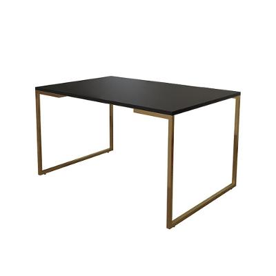Mesa De Jantar Industrial Retangular Preta 137X90Cm Base Dourada Cor: Preto