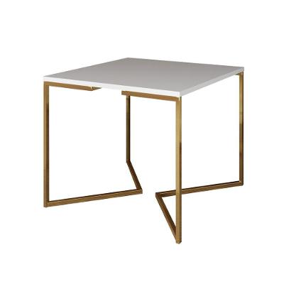 Mesa De Jantar Industrial Quadrada Branca 90Cm Base V Dourada Cor: Branco