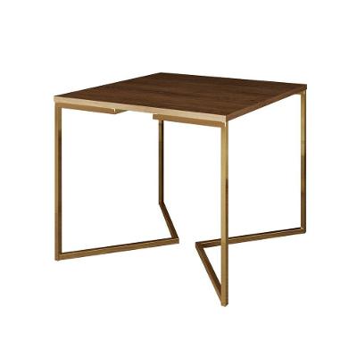 Mesa De Jantar Industrial Redonda Amêndoa 110Cm Base V Dourada Cor: Amendoa