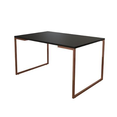 Mesa De Jantar Industrial Base Ferro Cobre Tampo 137X90 Preto