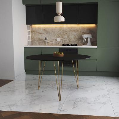 Mesa De Jantar Redonda 110Cm Preta Clips 3 Pés Base Dourado Cor: Preto