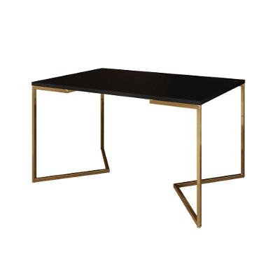 Mesa De Jantar Industrial Retangular Preta 137X90Cm Base V Dourada Cor: Preto
