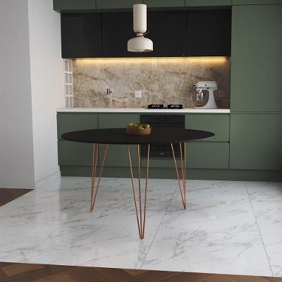 Mesa De Jantar Redonda 110Cm Preta Clips 3 Pés Base Cobre