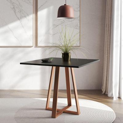 Mesa De Jantar Mônaco 90Cm Preta Base Cobre - Preto