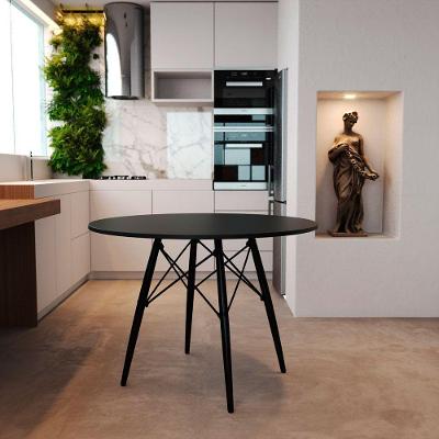 Mesa De Jantar Preta 90Cm Base Madeira Maciça Preta Preto