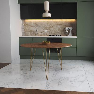 Mesa De Jantar Redonda 110Cm Amêndoa Clips 3 Pés Base Dourado
