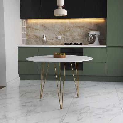 Mesa De Jantar Redonda 90Cm Branca Clips 3 Pés Base Dourada