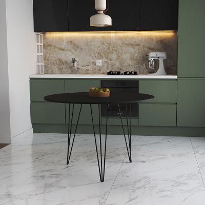 Mesa De Jantar Redonda 90Cm Preta Clips 3 Pés Ferro Preto Cor: Preto