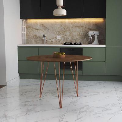 Mesa De Jantar Redonda 90Cm Amêndoa Clips 3 Pés Base Cobre Cor: Amendoa