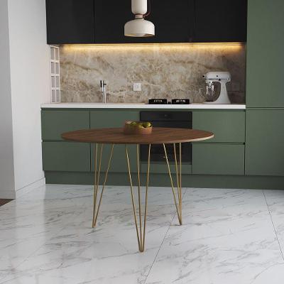 Mesa De Jantar Redonda 90Cm Amêndoa Clips 3 Pés Base Dourada Cor: Amendoa