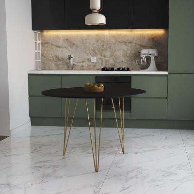 Mesa De Jantar Redonda 90Cm Preta Clips 3 Pés Base Dourada
