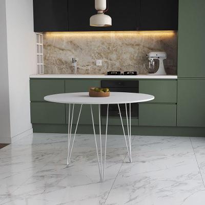 Mesa De Jantar Redonda 90Cm Branca Clips 3 Pés Ferro Branco Cor: Branco