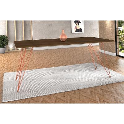 Mesa De Jantar Trama Base Cobre Com Tampo Amêndoa 140 X 80 - New Green - Marrom