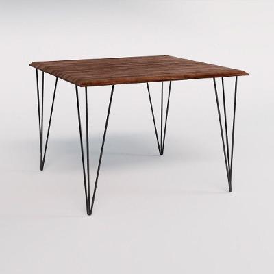 Mesa Eames Clips De Ferro Preto Tampo Quadrado Amêndoa 90X90