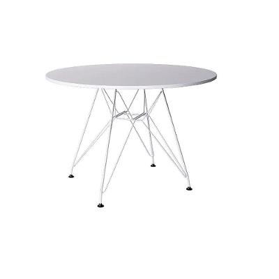 Mesa Eames Ferro Branco Tampo Redondo Madeira Branco 90Cm