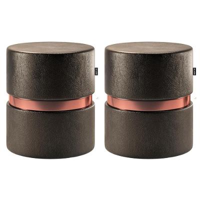 Kit 02 Puffs Bancos Redondo Porto 49x43cm Corano Preto