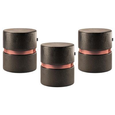 Kit 03 Puffs Bancos Redondo Porto 49x43cm Corano Preto