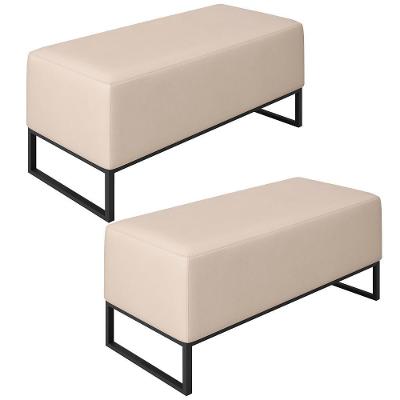 Kit 02 Puffs Cléo W01 Base De Ferro 90 Cm Suede Bege