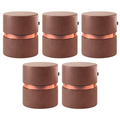 Kit 05 Puffs Bancos Redondo Porto 49x43cm Corano Coffee