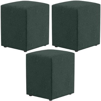 Kit 03 Puffs Quadrado L02 Decorativo Linho Verde