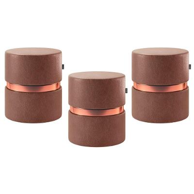 Kit 03 Puffs Bancos Redondo Porto 49x43cm Corano Coffee