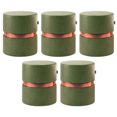 Kit 05 Puffs Bancos Redondo Porto 49x43cm Corano Verde