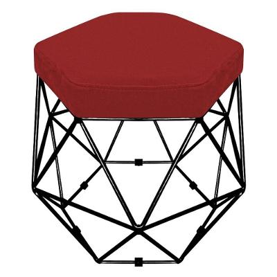 Puff Banco Aramado Hexagonal Preta Suede Vermelho