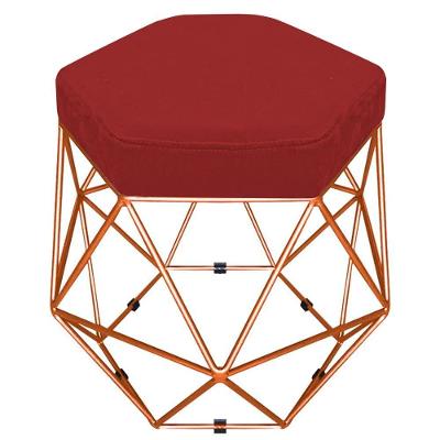 Puff Banco Aramado Hexagonal Bronze Suede Vermelho