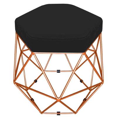 Puff Banco Aramado Hexagonal Bronze Suede Preto
