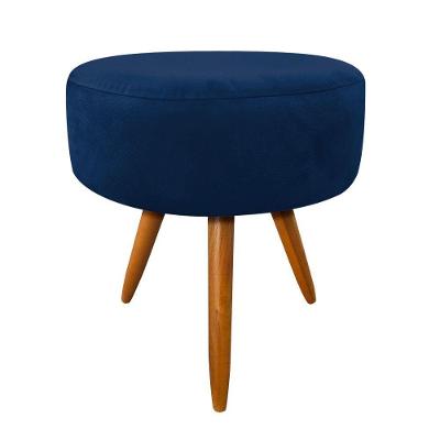 Puff Decorativo Banqueta Dóris Redondo Suede Azul Marinho