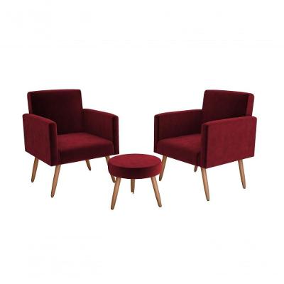 Conjunto 02 Poltronas Decorativas E 1 Puff Dallas - Vermelho