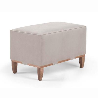 Puff Decorativo Retangular Pé Em Madeira Cor Suede Nude