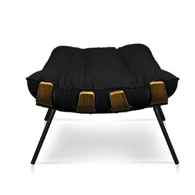 Puff Decorativo Costela Sala E Escritório Linho Preto