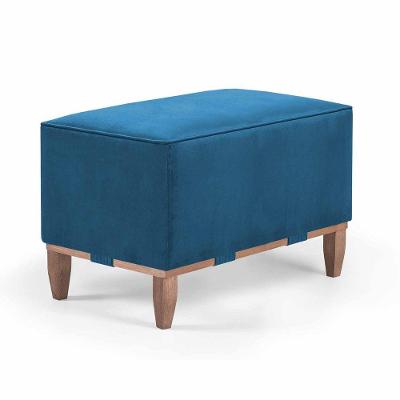 Puff Decorativo Retangular Pé Em Madeira Cor Suede Azul