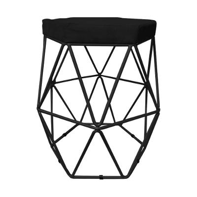 2 Puffs Decorativo Hexagonal Aramado Preto Suede Preto