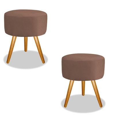 Combo 2 Puff para Sala Puff Redondo Suede Marrom