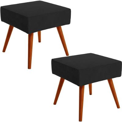 Kit 02 Puffs Banqueta Decorativa Com Pés Palito Suede Preto