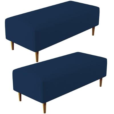 Kit 02 Puffs Bali Pés Palito 120x50 Cm Suede Azul Marinho