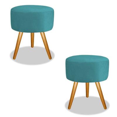 Combo 02 Puff Magnus Redondo Decorativo Pé Palito Azul Tiffany