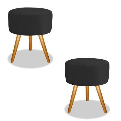 Combo 2 Puf, Puff Para Sala, Redondo Pé Palito Suede Preto