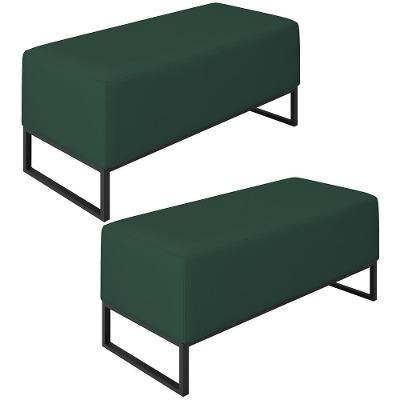 Kit 02 Puffs Cléo W01 Base Ferro 90 Cm Suede Verde Musgo