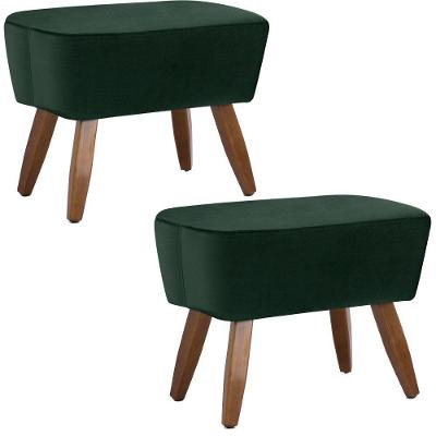 Kit 02 Puffs Decorativos Sala de Estar Pés de Madeira Naomi Veludo Verde Gran Belo