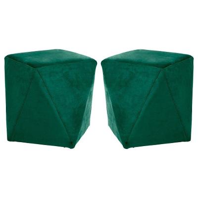 Kit 02 Puffs Sala de Estar Blois Veludo Verde Gran Belo