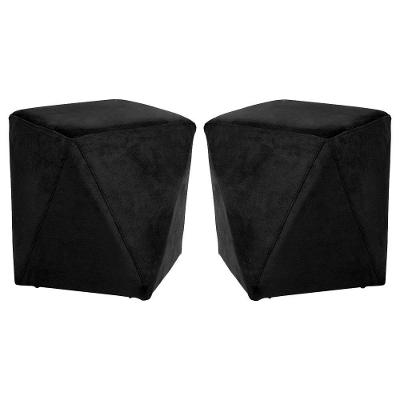 Kit 02 Puffs Sala de Estar Blois Veludo Preto Gran Belo