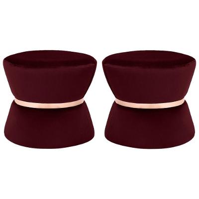 Kit 02 Puffs Sala de Estar 45cm Dhaka Veludo Vinho Gran Belo