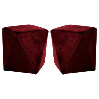 Kit 02 Puffs Sala de Estar Blois Veludo Vinho Gran Belo