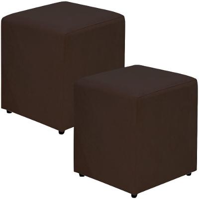 Kit 02 Puffs Quadrado L02 Sala De Estar Suede Marrom